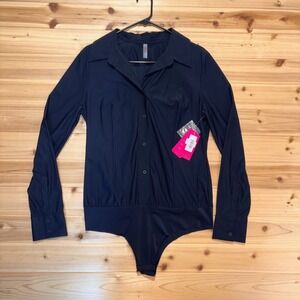 NEW Commando Bodysuit Women Large Black Classic Long Sleeve Button Down Bodysuit